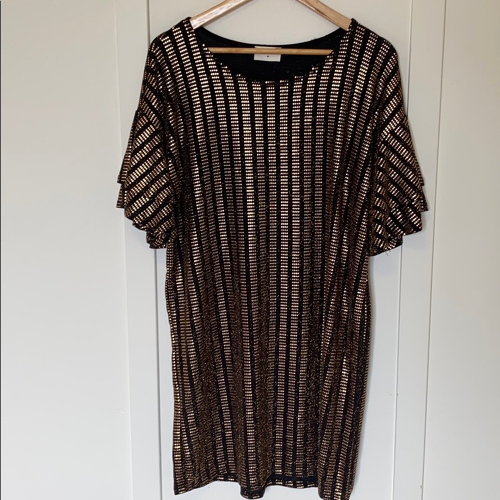 BOHME black gold sequin midi dress bell sleeve